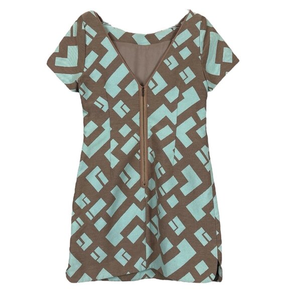 Plenty by Tracy Reese Geo Print Cocktail Dress Brown Seafoam Mint Green Size 10 - Picture 2 of 9